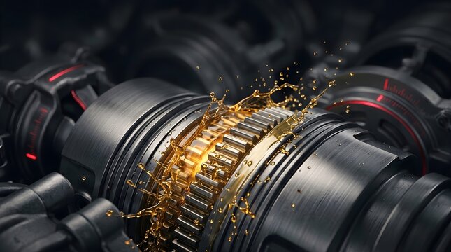 Precision Automotive Engine Cylinder and Piston Lubricated with Premium Synthetic Oil Macro Background