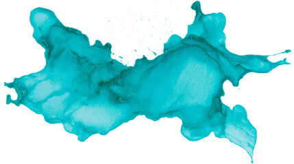 Isolated vibrant teal alcohol ink splash with organic texture, featuring letter B and year 1982. © Conor