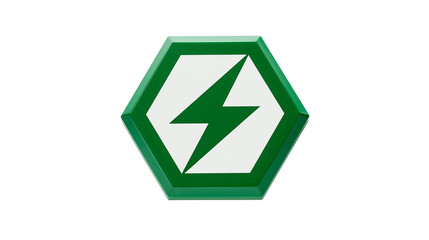 Isolated hexagonal green power symbol with a lightning bolt and white text B (158) © Andrei