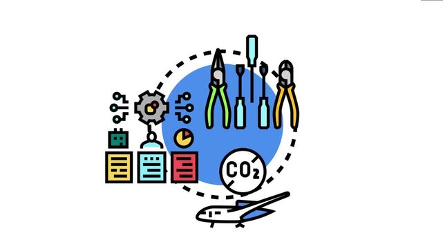 Vector concept aircraft maintenance and repair services. Featuring aviation tools. Spare parts inventory management. Technical documentation