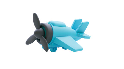 Isolated charming light blue propeller airplane, minimalist design toy for children's fun © Andrei