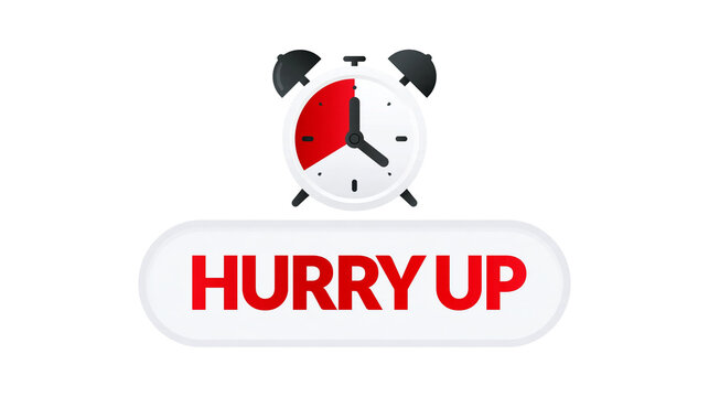 Isolated alarm clock with hurry up button, concept of urgent deadline or limited time offer