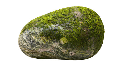 Isolated natural stone covered with vibrant green moss, organic texture, detailed close-up. © Aoife