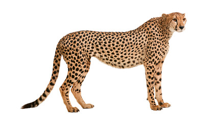 Isolated cheetah standing with full body on clean background, majestic wild African big cat © Aoife