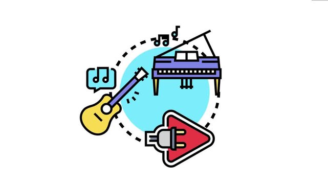 Music production ideas using keyboard, guitar, and sound notations as creative elements for education, art, and entertainment media