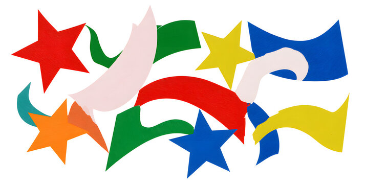 PNG colorful paper cutout designs and star collages, translucent background
