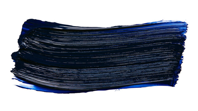 Isolated dark blue paint brush stroke with textured smears for artistic design element