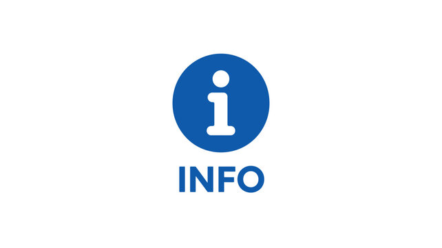 Information icon vector, blue info symbol with text label. Help and support button graphic for web design