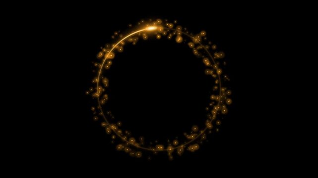 Neon light trail circle on black background. Endless circular pattern.Glitter magic spell effect. Light streaks with shimmer. Modern round frame with empty space for text for advertising, banner	