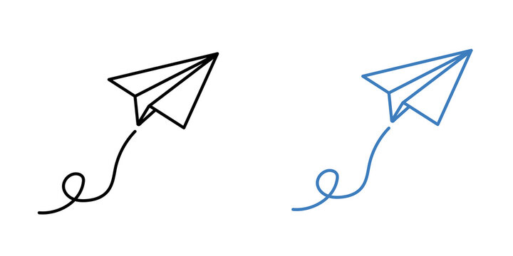Flying paper plane with trail line vector icon set illustration