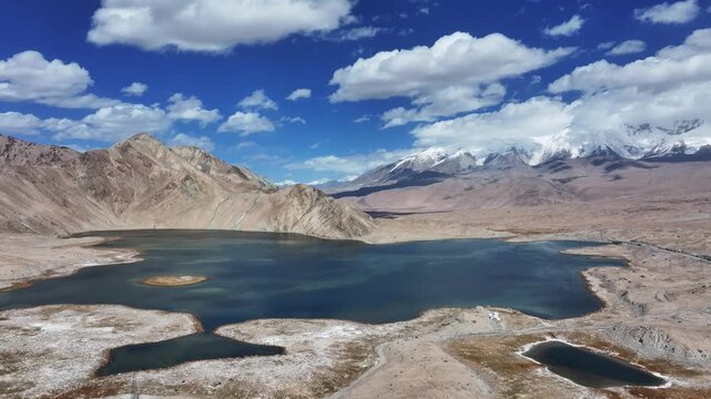 Karakul Lake in Xinjiang with snow mountain reflection