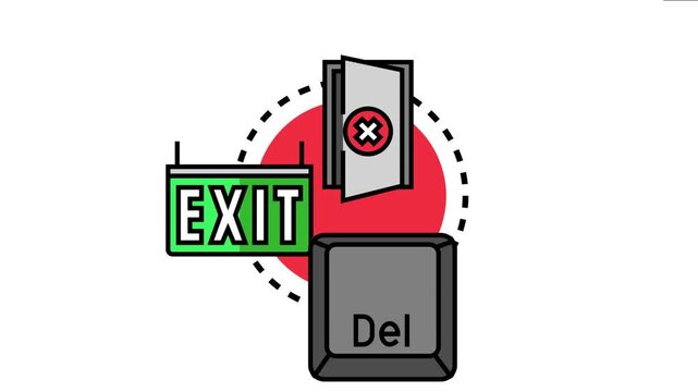 Portal exit, green sign, and delete key combining concepts of leaving, termination, removing, and rejecting during an online experience or digital process