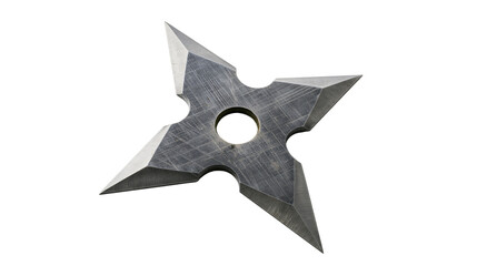 Isolated metallic shuriken ninja star with sharp blades, ancient Japanese martial arts weapon © Saoirse
