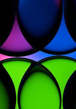 Pointed 3D lens shapes in emerald and cobalt