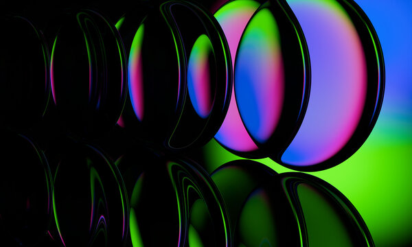 Chromatic 3D Glass Lenses in Receding Rows