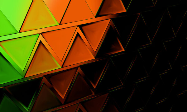 Diagonal 3D triangle mosaic glowing in rust tones