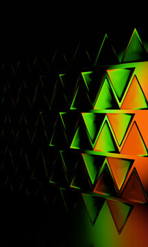Narrow strip of lit 3D triangles in a dark portrait frame