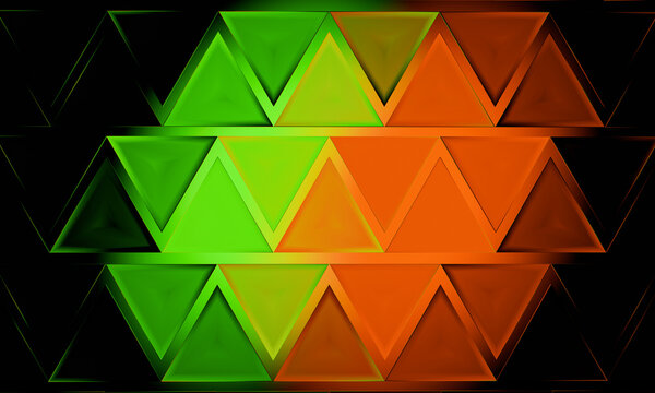 Green to orange 3D glass triangles filling the frame
