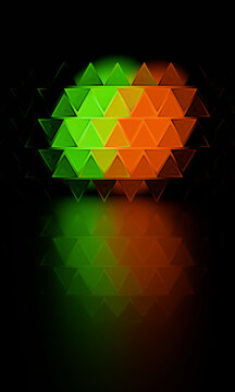 A Citrus 3D Triangle Array Reflected on Black