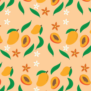 Sliced Mango Flowers and Leaves Pattern Peach