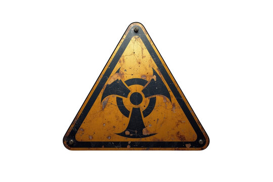 Weathered yellow triangular biohazard warning sign