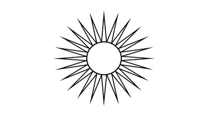 Isolated outline sun symbol with many sharp rays, minimal design, above a black banner with B (1627 © Oisin
