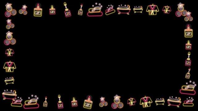 Spa frame neon animation on black background horizontal loop