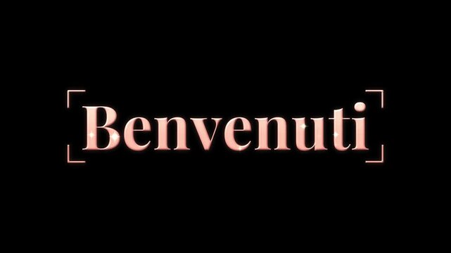 Benvenuti rose gold elegant text animation on black background