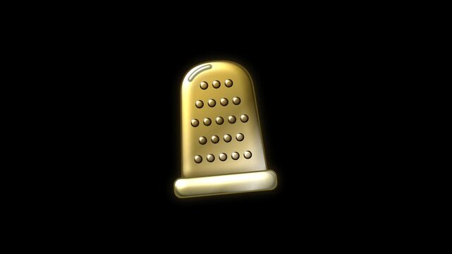 Sewing thimble gently hopping gold foil animation black background