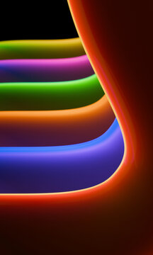 Red 3D bend framing horizontal neon stripes