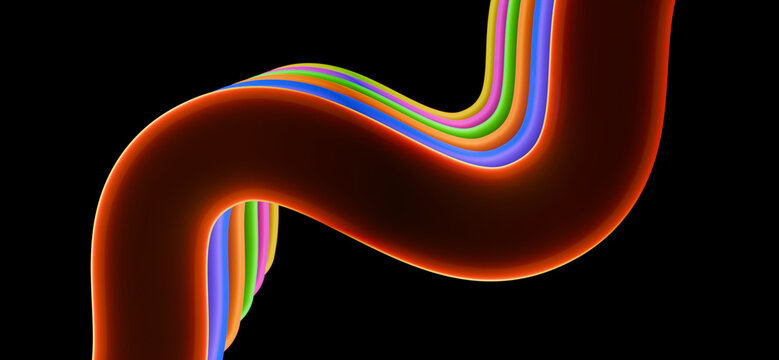 Orange 3D Wave with Parallel Rainbow Edges