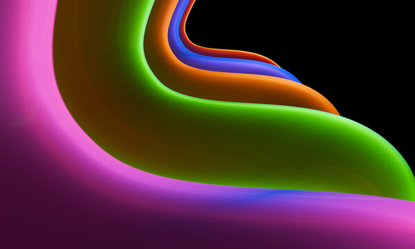 Macro curve of a thick pink and green 3D tube