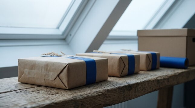 Finished kraft parcels await creative fulfillment