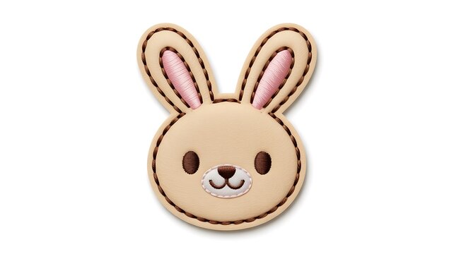 Cute beige bunny face icon with pink ears isolated on white background