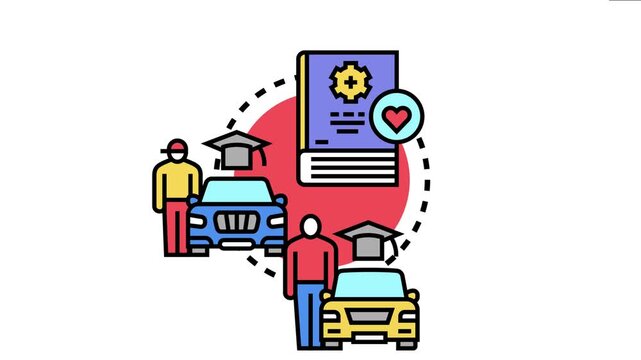People learning and applying driving theory from an educational book, gaining practical experience and developing skills for safe vehicle operation, symbolizing skill acquisition