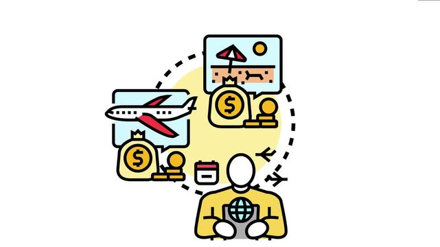 Person arranging trip details, booking flights, estimating costs, and choosing a destination, the entire process of organizing a journey
