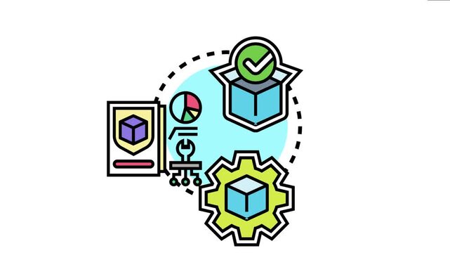 Prebuilt icon templates representing the development process, including components, documentation, customization, and deployment for various applications and systems