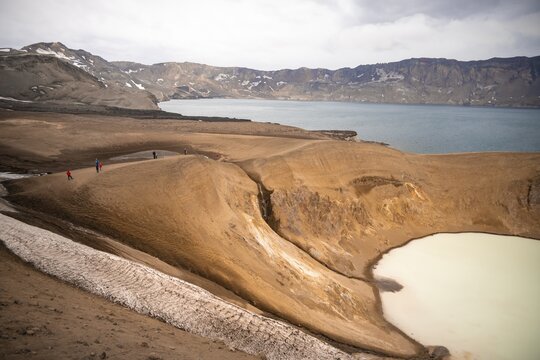 Lake V&iacute;ti and &Ouml;skjuvatn in the crater of the Askja volcano, Dyngjufj&ouml;ll mountain massif, Iceland