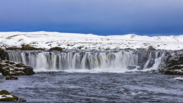 Small waterfall, onset of winter, Fjallabak Nature Reserve, Sudurland, Iceland