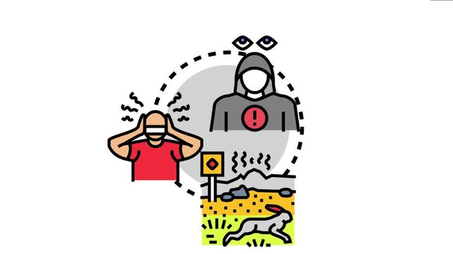 Predator figure watching with alert eyes, creating a sense of danger and fear for a vulnerable person, symbolizing threats, security concerns, and constant monitoring in an abstract setting