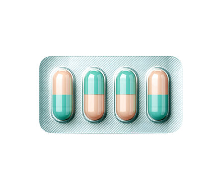 Medicine blister pack with four color-coded capsules