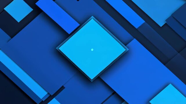 Abstract Geometric Composition: A dynamic abstract composition featuring overlapping squares and rectangles in various shades of blue, creating a sense of depth and modern design.