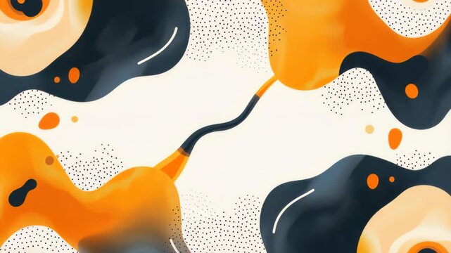 Abstract Fluid Forms with Dotted Texture: A dynamic composition featuring flowing abstract shapes in vibrant orange and deep blue, contrasted with a subtle speckled background.