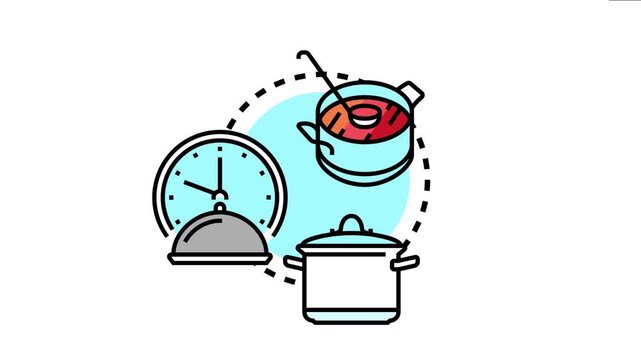 Cooking ingredients, kitchen utensils, and a clock the process of meal preparation, timing, and culinary skills in a home environment