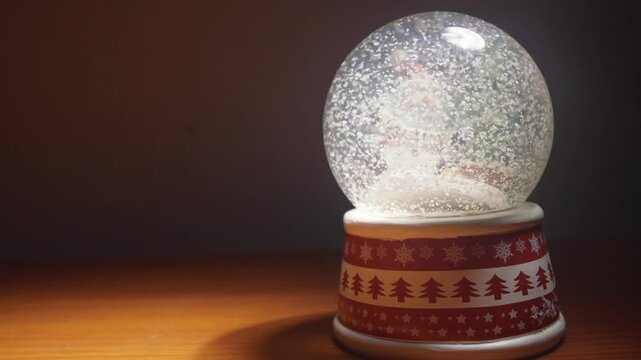 Close Up Snowglobe Glass Sphere with Sparkling Falling Snow Video