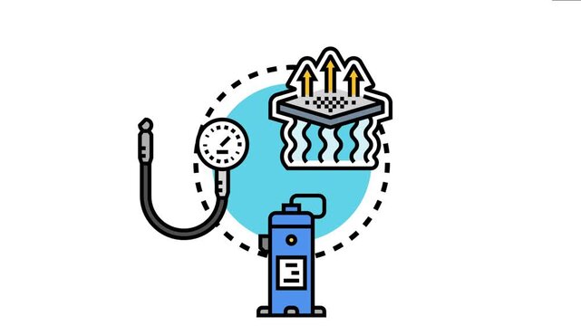 Air pressure concept atmospheric force measurement using a pneumatic gauge and compressor within a scientific diagram, demonstrating gas property and energetic exertion