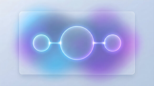 glowing abstract network of three linked circles on a translucent pastel technology panel