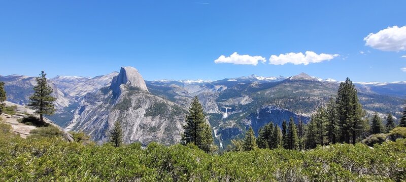 Panoramic View from Glacier Point Overlook with Half Dome and Vernal Fall in Distance. Yosemite National Park, California, USA 31 MAY 2024
