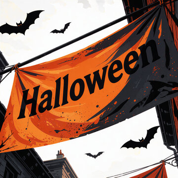 Low angle view of Halloween hanging banner vector illustration
