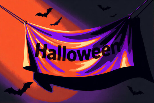 Neon lit Halloween hanging banner illustration